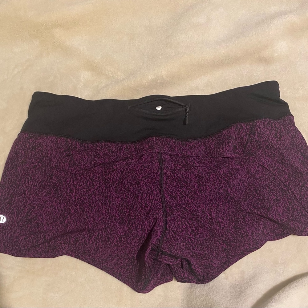 Lululemon Black and Purple Athletic Shorts with Elastic Waistband